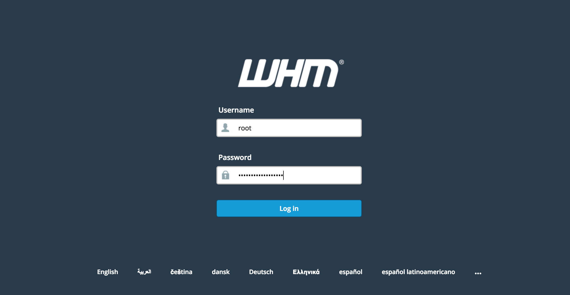 Enter login. Логин root и пароль. WHM. Зарайская WHM,. Enter password frame.