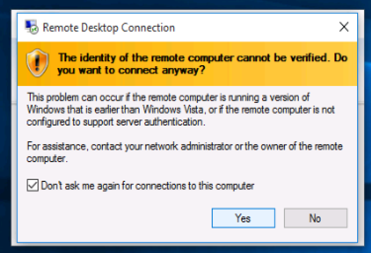 Windows Vista Remote Desktop Connection Problem